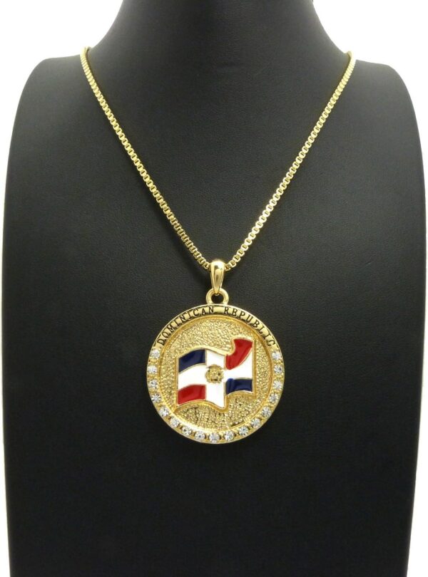 Dominican Republic Flag Pendant 24" Various Chain Necklace in Gold, Silver Tone - Image 2