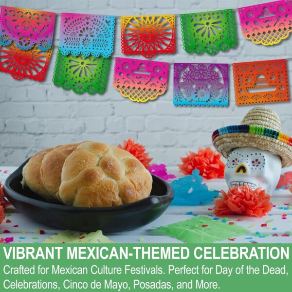 Mexican Party Banners, Papel Picado Banner - Cinco de Mayo, Fiesta Party Decorations, Dia De Los Muertos Decor, Day of The Dead Decorations, 5 Packs 82 Ft Long - Image 3