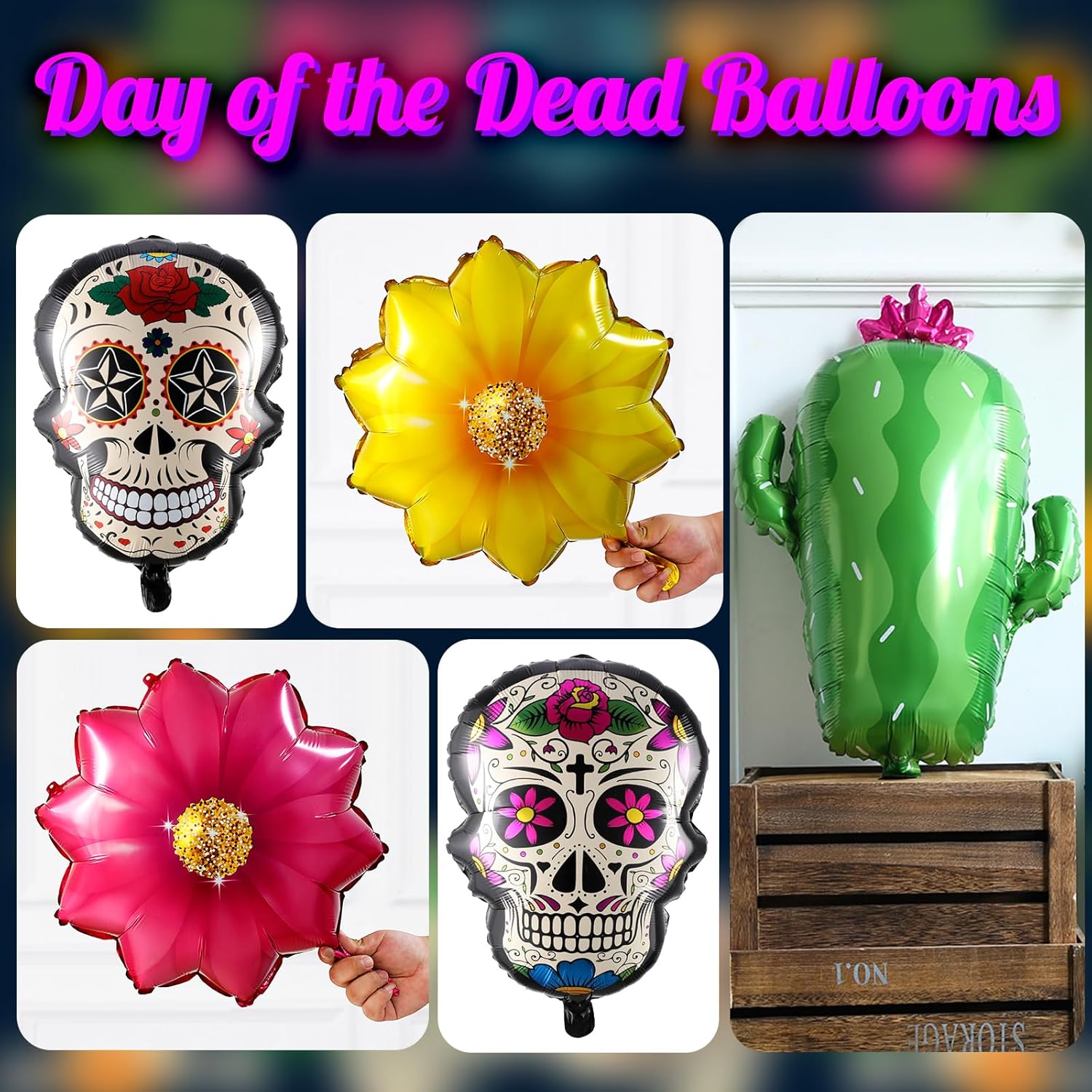 Dia de Muertos Balloon Arch Kit,160PCS Mixed Colorful Day of the Dead Balloon Garland with Cactus Flowers Sugar Skull Foil Balloons for Halloween 5 de Mayo Mexican Fiesta Party Altar Decorations - Image 3