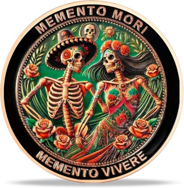 Memento Vivere Challenge Coin Momento Mori, La Catrina Coin Commemorate The Lost Embrace of Eternity Carpe Coin Time Reminder Inspirational CoinsGifts for Mexican Day of The Dead - Image 2