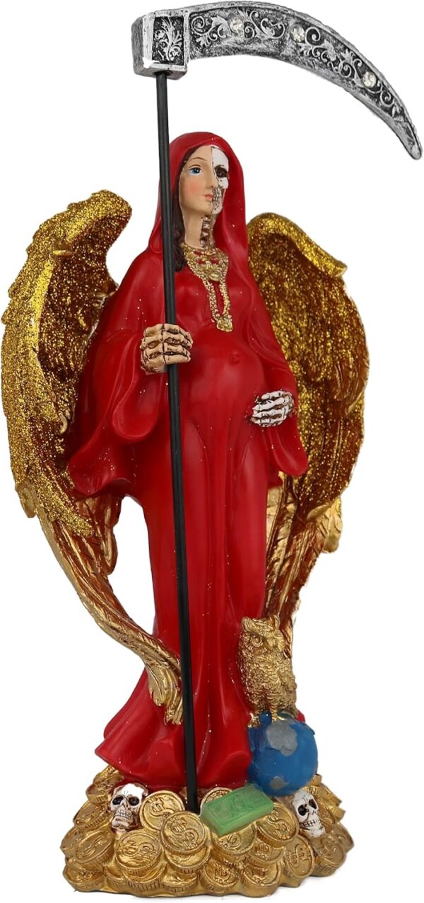 Cannan Pregnant Holy Death 12" Money Base Grim Reaper Red Tunic Resin Figure Santa Muerte Encarnada
