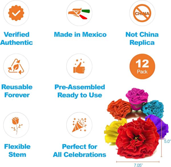 Alondra's Imports Mexican Paper Flowers – Party Decorations, Ofrenda Decorations, Fiestas, Altar, Day of The Dead, Flores para El Dia De Los Muertos, Flores para Decoracion, Unique Assorted (12 Pack) - Image 2