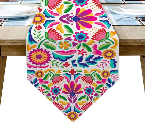 Mexican Table Runners for Fiesta Day of The Dead Dia De Los Muertos Cinco De Mayo Linen Rustic Home Dining Room Kitchen Table Decorations (Mexican 02) - Image 3