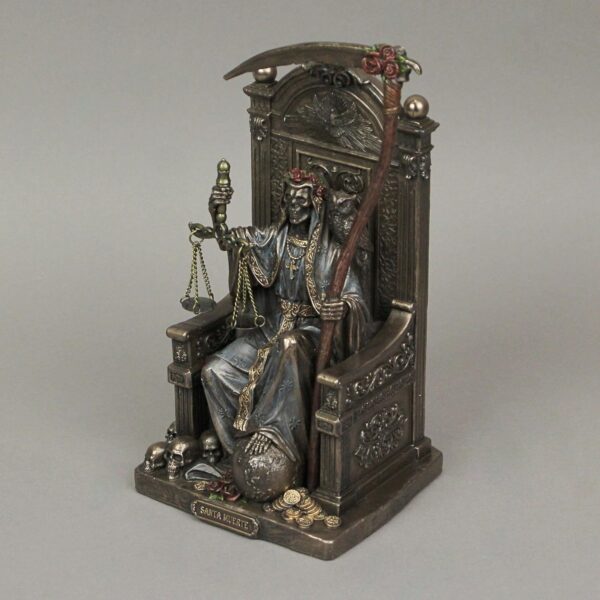 Veronese Design 8 5/8" Sitting Santa Muerte Grim Reaper Scythe and Scale Resin Sculpture Antique Bronze Finish - Image 2