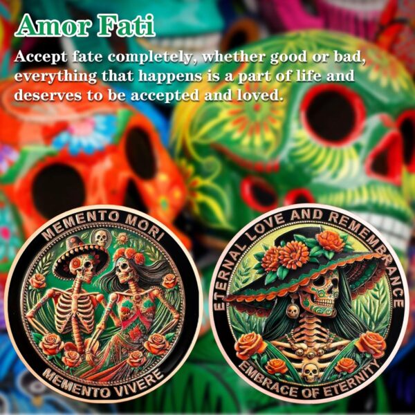 Memento Vivere Challenge Coin Momento Mori, La Catrina Coin Commemorate The Lost Embrace of Eternity Carpe Coin Time Reminder Inspirational CoinsGifts for Mexican Day of The Dead - Image 4