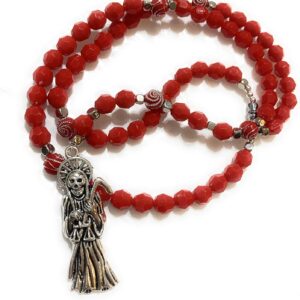 Chavarrieta Acrylic Santa Muerte necklace rosary style.