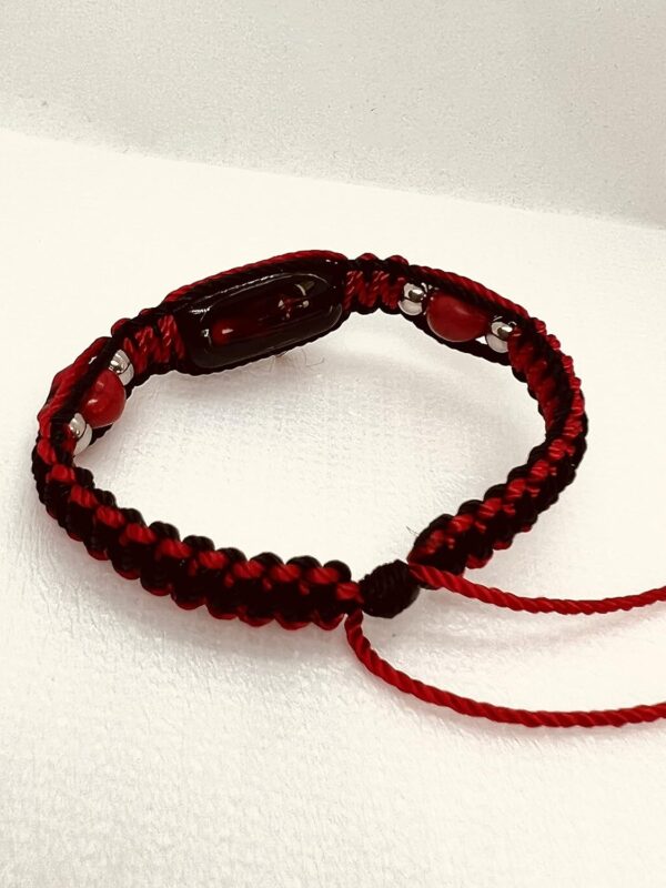 Pulsera de Santa Muerte metal Plateada e imagen Santa muerte roja doble tejido Bk/Rd - Image 3