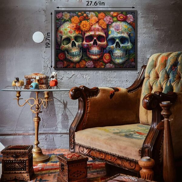 Day of The Dead Sugar Skull Puzzles for Adults 1000 Pieces, Halloween Puzzles 1000 Pieces, PICKFORU Flower Skeleton Puzzle as Skeleton Halloween Decor, Dia De Los Muertos Jigsaw Puzzle Grateful Dead - Image 4