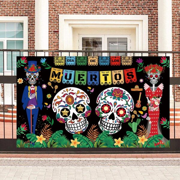 Day of The Dead Backdrop Dia DE Los Muertos Extra Large Fabric Banner for Halloween Party Mexican Fiesta Skull Photography Party Decoration - Image 3