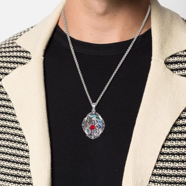 Santa Muerte Necklace 925 Sterling Silver Grim Reaper Medal Necklace Retro Death La Santa Muerte Necklace Jewelry for Men with Gifts Box - Image 4