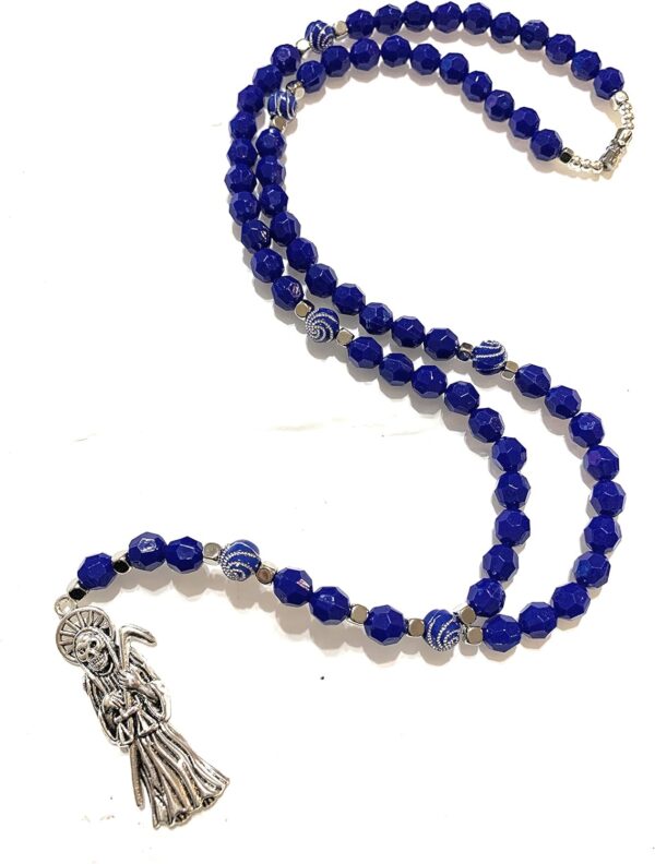 Birsppy Chavarrieta Acrylic Blue Santa Muerte necklace rosary style. - Image 2