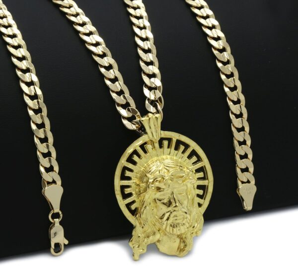 L & L Nation 14k Gold Plated on Brass Hip Hop Jesus Thorn Pendant w/ 6mm 24" Cuban Chain - Image 2