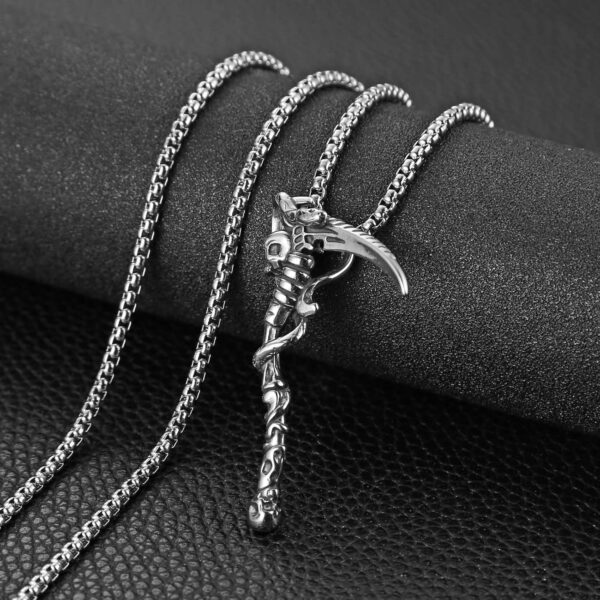 HZMAN Death Scythe Necklace for Men Stainless Steel Gothic Grim Reaper Saint Death Scythe Skull Pendant Necklace Jewelry Gift - Image 3