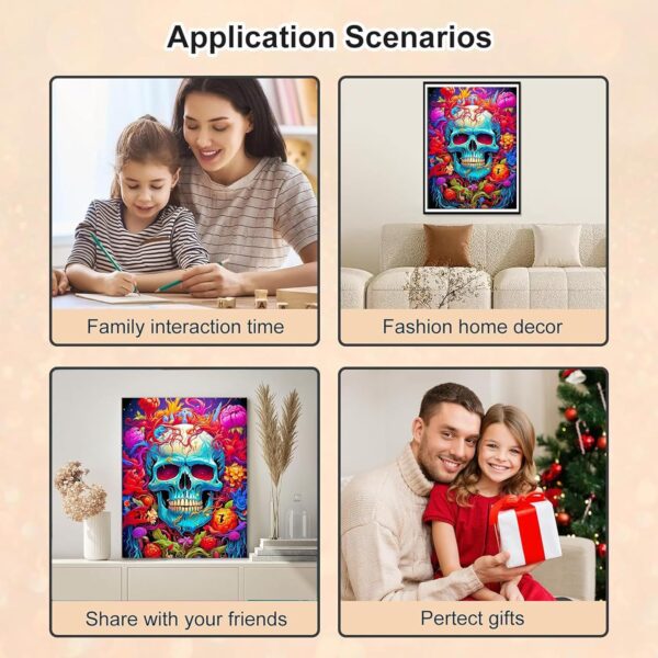 Imartful Skull Diamond Art Kits for Adults - Sugar Skull Diamond Painting Kit - Full Dill Skull Diamond Art Painting Kits - Craft Kits Diamond Painting for Wall Home Decor Sugar Skull Decor - Image 4