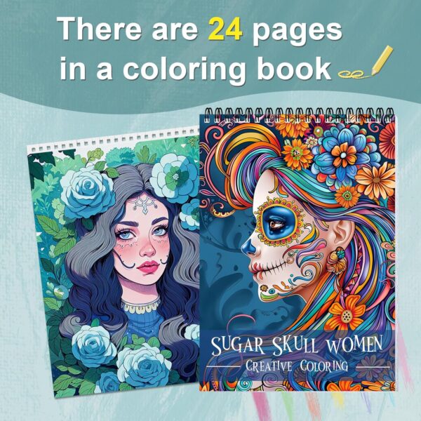 Sugar Skull Women Coloring Book for Adult Spiral Bound, Adult Coloring Book for Women Relaxation, Thick Paper 24 Pages One Sided Design, Mindfulness Easter Gifts for Adults - Image 3