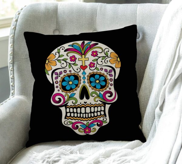 Swono Sugar Skull Rustic Farmhouse Style Decorative Throw Pillow Cover Cushion Case for Sofa Couch Housewarming Present Home Decor Cotton Linen 18" x 18" Inch - Image 3