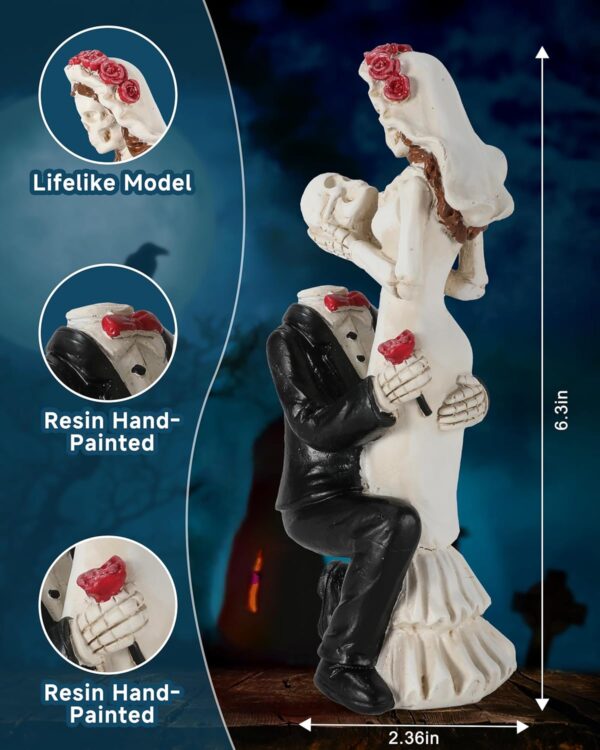 Skeleton Bride and Groom 6.4'' - Dia De Los Muertos Figurines Day of The Dead Decorations Till Death Do US Part Decor - Halloween Gothic Wedding Cake Topper Decor (Skeleton Couple) - Image 5