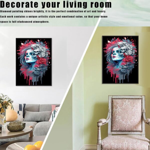 Skull Diamond Art- Sugar Skull Woman Diamond Art Kits for Adults, Skeleton Diamond Painting Kits for Home Wall Decor 12x16 Inch - Image 4