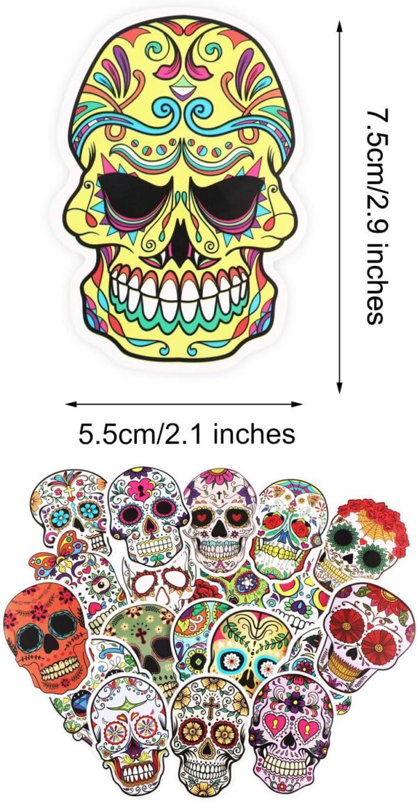 120 Pieces Skull Stickers Halloween Sugar Skull Decals Dia de Los Muertos Mexican Day of Dead Sticker for Laptop Water Bottle Luggage Bike Computer - Image 2