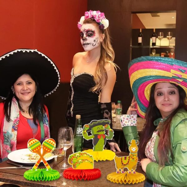 12pcs Fiesta Mexican Party Table Decoration Centerpiece - 8” Paper 5 Cinco De Mayo Party Table Decoration Honeycomb for Fiesta Mexican Themed Taco Party Birthday Day of the Dead Decor Supplies - Image 9