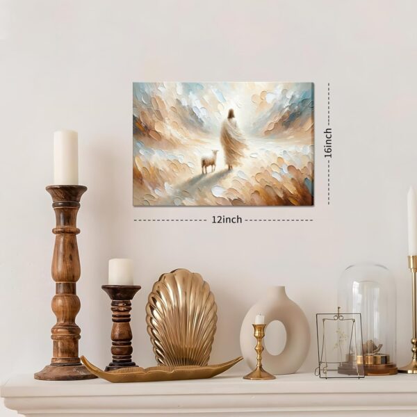Jesus Leaves the 99 Sheep Canvas Wall Art, Christian Jesus Lamb Wall Decor Painting, The Lost Sheep Bible of Parable Posters Prints for Living & Prayer Room Church Home Decor 12x16 In Framed - Image 4