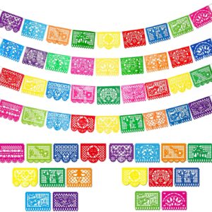 4 Packs Mexican Party Banner 60 Feet Fiesta Plastic Papel Picado Banner Cinco de Mayo Dia De Los Muertos Decor Day of The Dead Decorations Mexican Fiesta Themed Party Decorations Supplies