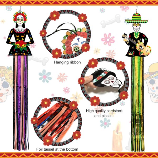 4pcs Large Day of The Dead Decorations, 4.06ft Dia De Los Muertos Hanging Sugar Skull Decor, Ofrenda for Altar, Halloween, Home, Party, Outdoor & Indoor, Office - Image 4