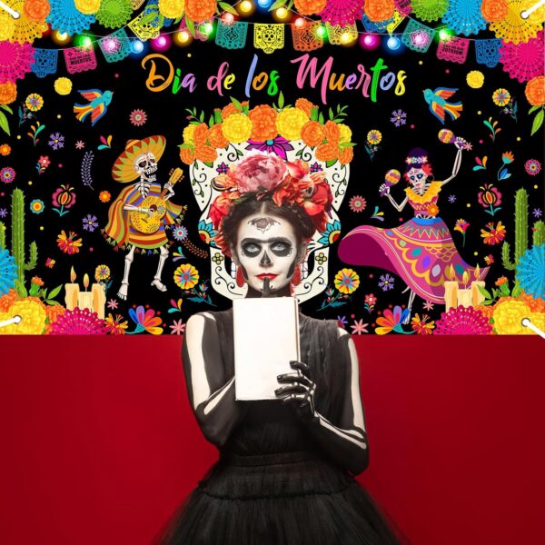 Mocsicka Day of The Dead Banner Mexican Dia DE Los Muertos Backdrop Sugar Skull Tombstone Fiesta Marigold Carnival Dress-up Day of The Dead Party Decorations Photo Booth Props - Image 8