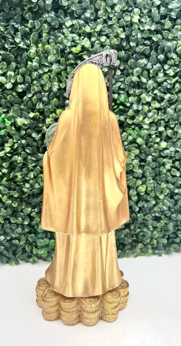 Santa Muerte Holding Scythe in Gold Robe Statue 13"" Inch Skull,Skeleton, 78340 - Image 4
