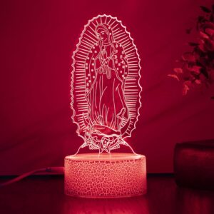 GETI 3D LED Night Light San Judas Jesus Malverde Jesus Christ Cracked Base 7 Color USB Cable Battery Touch Switch Best for Gifts,Christmas,Altars (Virgin Mary)