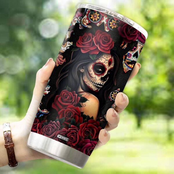 Sugar Skull Gifts for Women Insulated 20oz Stainless Steel Coffee Cup Travel Mug Water Bottle Tumbler With Lid Thermos Tattoo Girls Wife Daughter Mom - Image 3