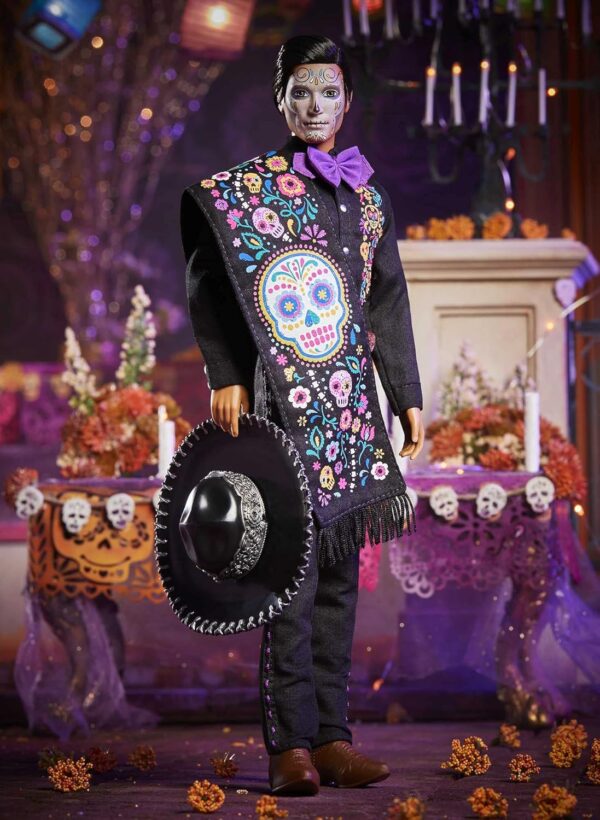 Barbie 2021 Dia De Muertos Ken Doll (12-in) Wearing Embroidered Shirt, Serape & Sombrero, with Calavera Face Paint, Gift for Collectors - Image 2