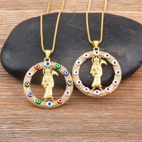 Mai & Claire 14K Gold Filled Santa Muerte Necklace For Women And Men - Santa Muerte Pendant Chain Sickle Death Pendant European 6 Colors Zircon Religious Amulet, Memento Mori - Image 5