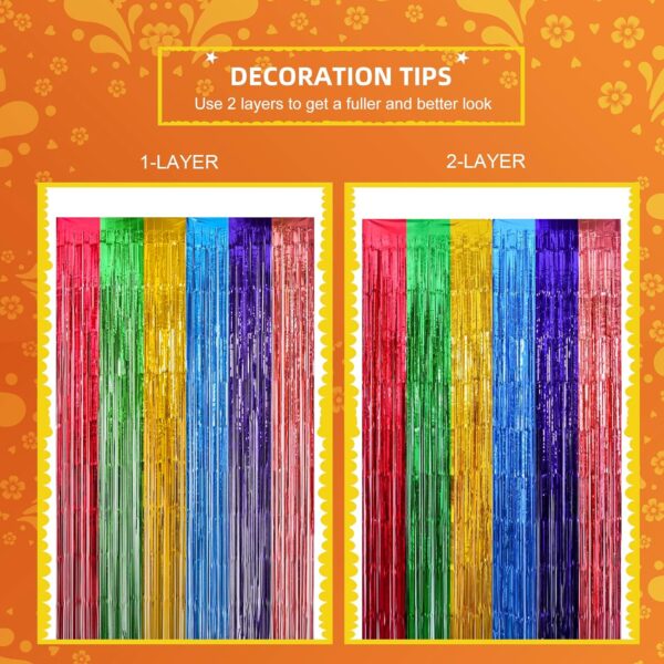 Mega-L Cinco de Mayo Decorations, 2 Pack Fiesta Foil Fringe Curtains Backdrop, 3.3x6.6ft Mexican Themed Tinsel Streamers, Perfect for Spain Taco Party Photo Booth Props, Dia De Los Muertos Decor - Image 8
