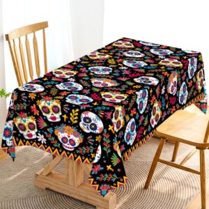 Dia DE Los Muertos Tablecloth Day of The Dead Sugar Skull Decor Mexican Fiesta Halloween Themed Party Decoration Kitchen Dining Room Table Cloth (60" x 104")