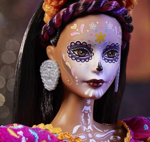 Barbie 2021 Dia De Muertos Doll (11.5-in) Wearing Traditional Embroidered Dress, Flower Crown & Calavera Face Paint, Gift for Collectors - Image 3