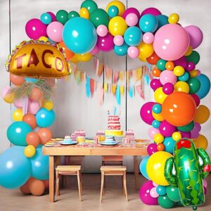 Mexican Party Balloons Garland Arch Decorations, Fiesta Cactus Taco Foil Balloon Cinco de Mayo Dia De Los Muertos Decor Day of The Dead Decor for Birthday Bachelorette Baby Shower Party Supplies