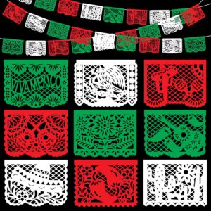 Moukeren 4 Pack Green White Red Mexican Papel Picado Banner Large Plastic Mexican Party Banner Day of The Dead Papel Picado Decorations Cinco De Mayo Dia De Los Muertos Banner Decor for Party Supplies