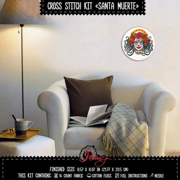 'Santa Muerte' Counted Cross Stitch Kit for Adults - DIY Needlework Set with Design Pattern - Halloween, Day of The Dead, Día de Los Muertos Embroidery Kit - Image 5