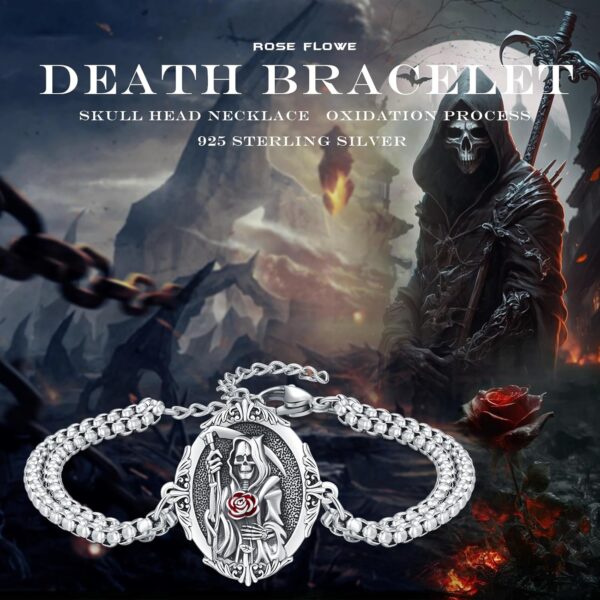 Santa Muerte Bracelet 925 Sterling Silver Grim Reaper Medal Bracelet Holy Death Skull Amulet Bracelet Jewelry for Men with Jewelry Box - Image 6