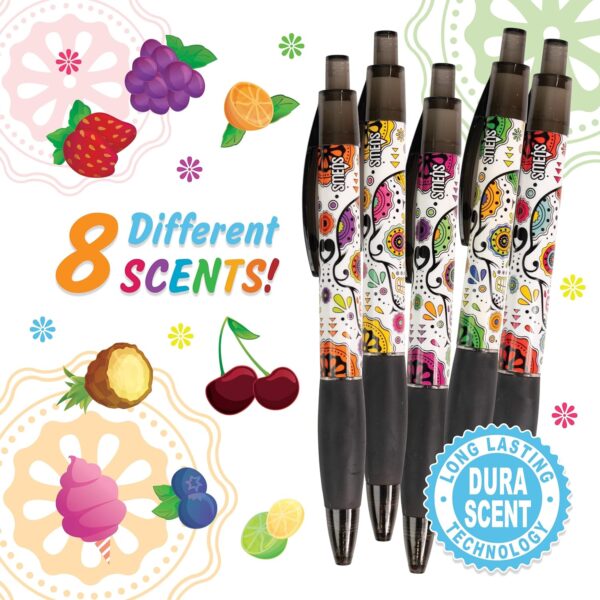Sugar Skull Smens - Patented Gourmet Scented Pens, Black Ink, Medium Point - 8 Count - Image 2