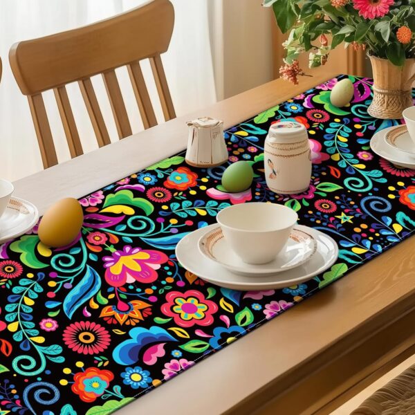 Mexican Table Runner Fiesta Dia De Los Muertos Decorations and Cinco De Mayo Mexico Rustic Linen Dining Room Kitchen Home Decor(13" x 108") - Image 4