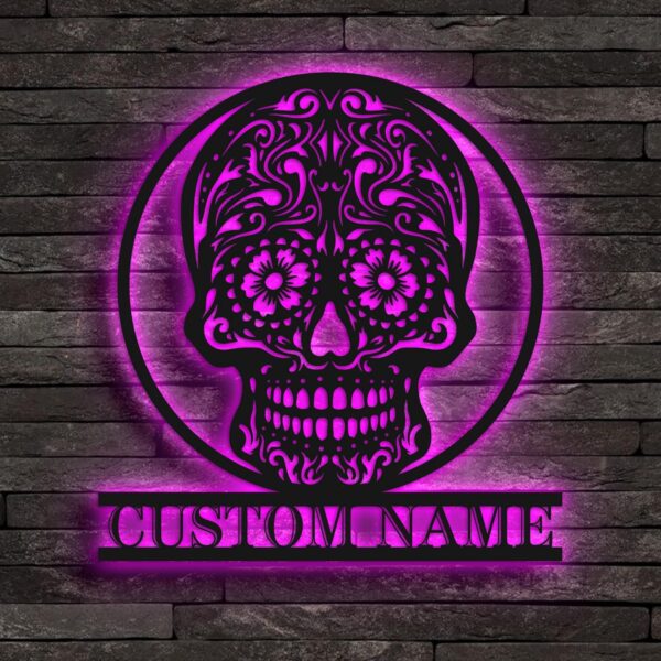 Custom Monogram Metal Sign LED Light - Personalized Sugar Skull Art, Name Sign Decoration, Wall Hanging, Home Decor, Birthday & - Image 3