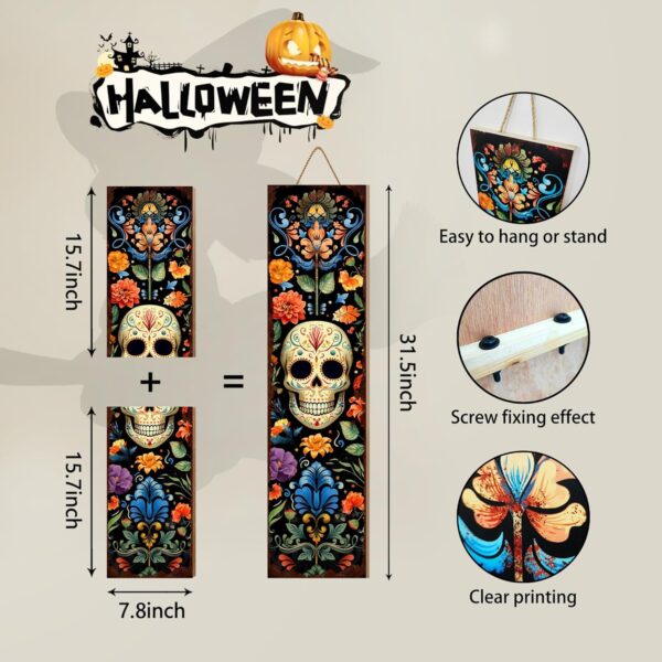 Halloween Front Porch Sign Day of the Dead Wooden Sign Dia De Los Muertos Mexico Skull Welcome Sign, Fall Porch Sign for Front Door Decorations, Lawn Decor Garden Hanging Signs Wall Sign 31.5"H - Image 3