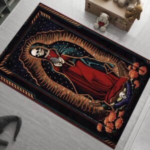 Santa Muerte Rug, Skull Design, Sugar Skull Carpet, Occult Art, Witch Wizard Rug, Wiccan Carpet, Pagan Decor, Room Decor, Gift for ws86 The SMALEST Mate Size 50x70Cm