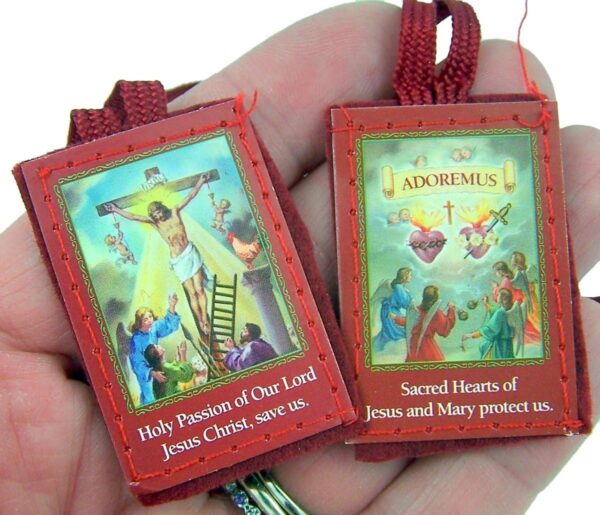 Red Cloth Scapular of The Passion with Instruction Pamphlet, 18 Inch - Image 4