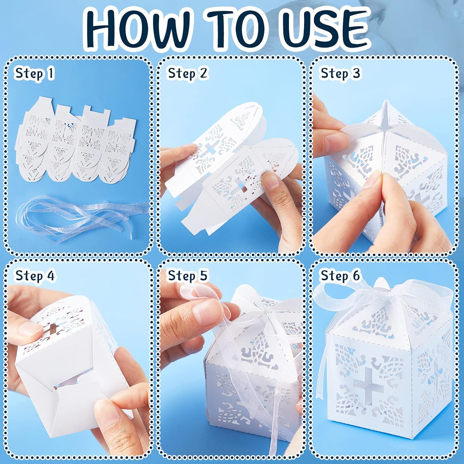 50 Packs Baptism Favors Set Acrylic Rosary Beads Faux Pearls with Organza Bags and Cross Baptism Favor Boxes Recuerdo De Boda Y Bautizo for Christening Weddings Party Favors(Silver Pearl Bracelet) - Image 4