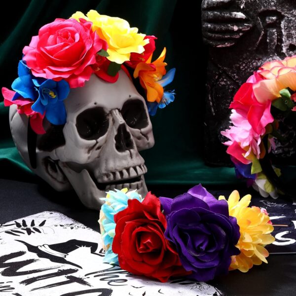 WILLBOND 3 Pcs Mexican Rose Flower Crown Headband Easter Mardi Gras Headpiece Cosplay Headgear for Party - Image 4