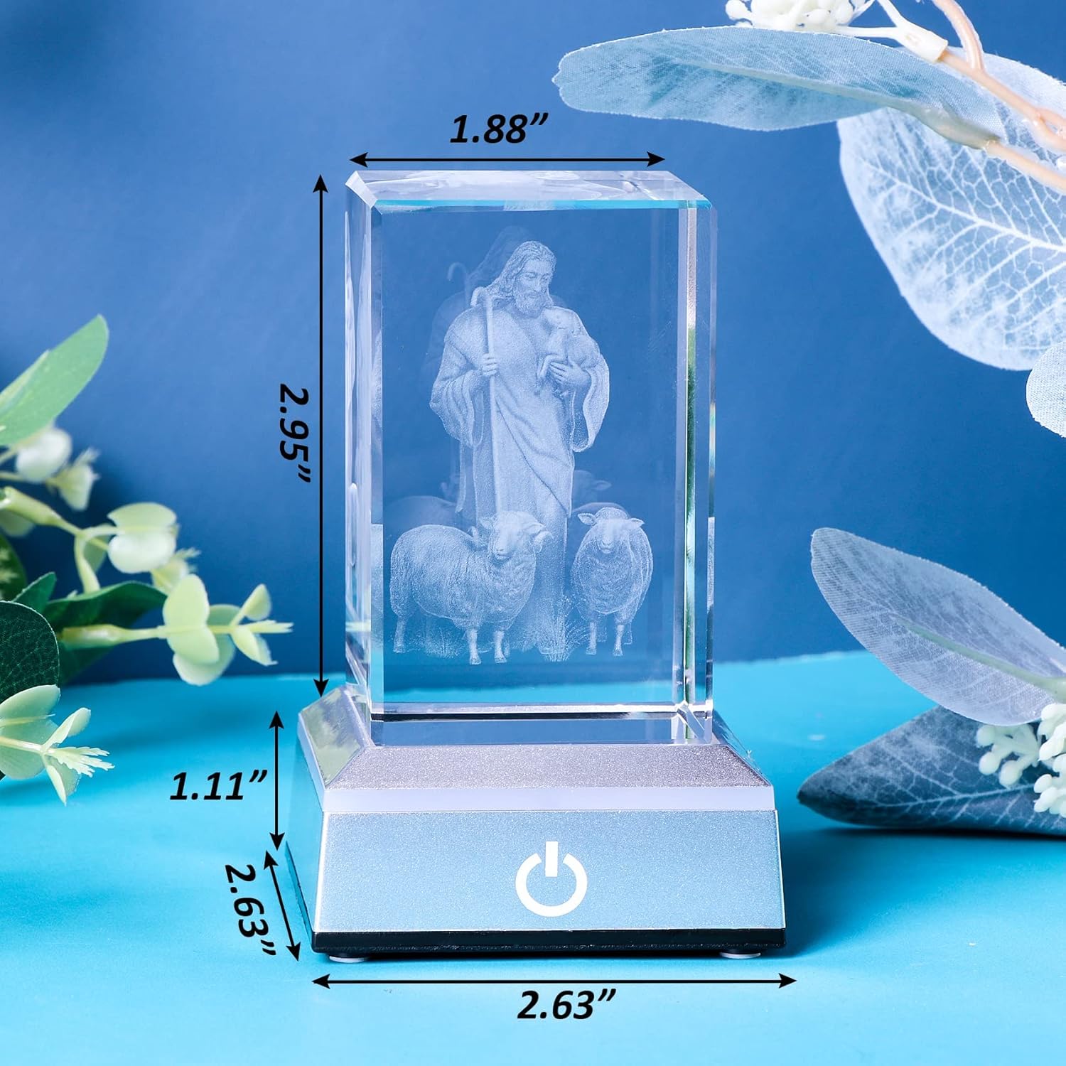 YWHL 3D Crystal Good Shepherd Statue with Colorful Base Laser Engraved Jesus Figurine for Religious Gifts for Women Men on Christmas, Christian Catholic Church Keepsakes - Image 4