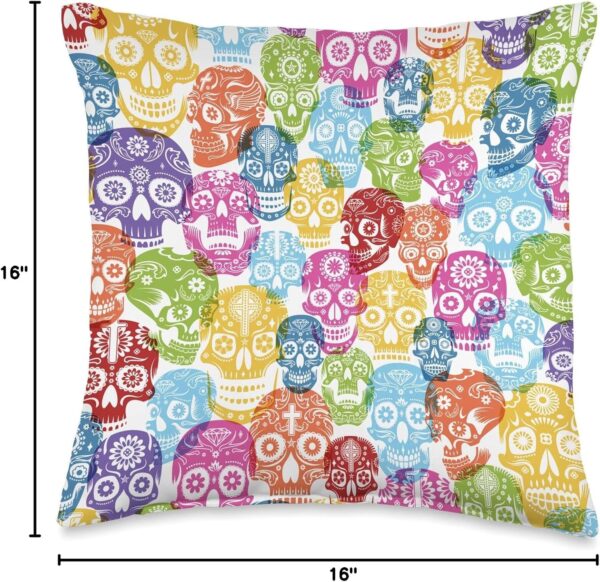 Dia de los Muertos Art Colorful Pattern Cute Sugar Skulls Throw Pillow - Image 4